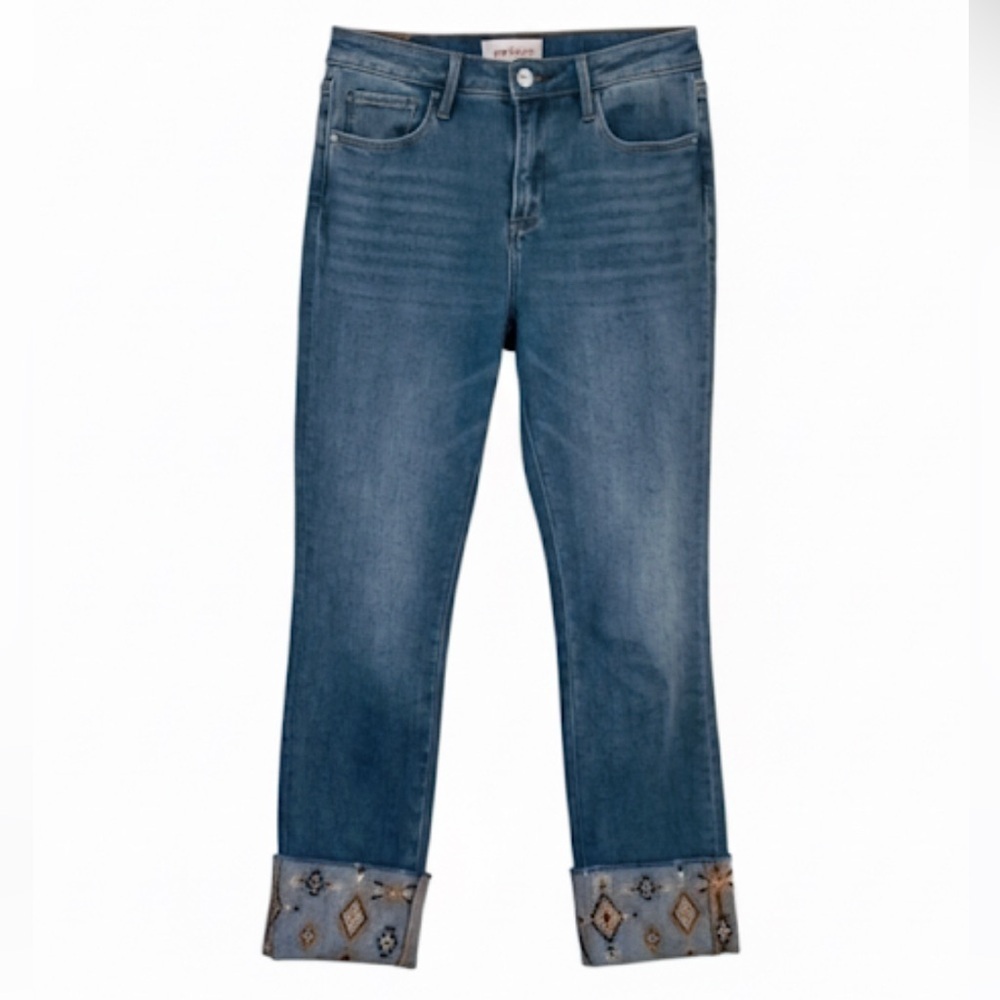 Driftwood Colette Straight Cropped Jeans With Embroidery On Cuffs Size 26 EUC!